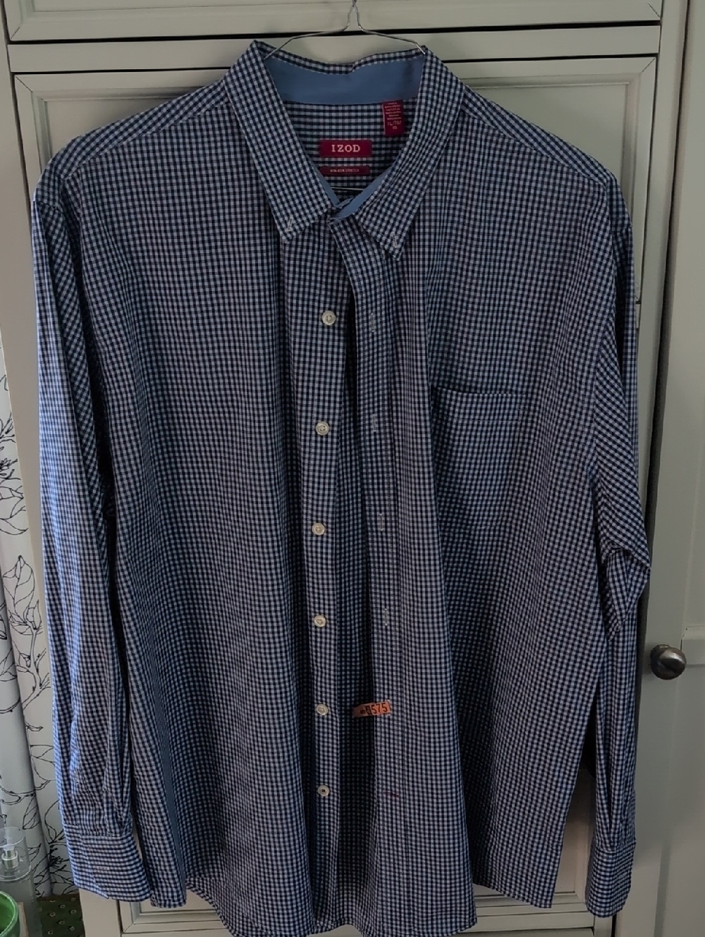 Izod Men’s Navy and White Gingham Button-Down Shirt